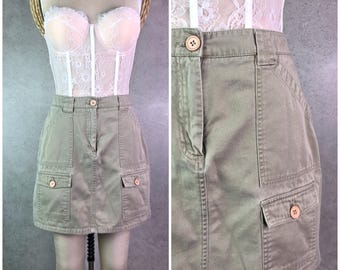 herman geist khaki beige cotton cargo pocket mini skirt . size xs . 90s vintage