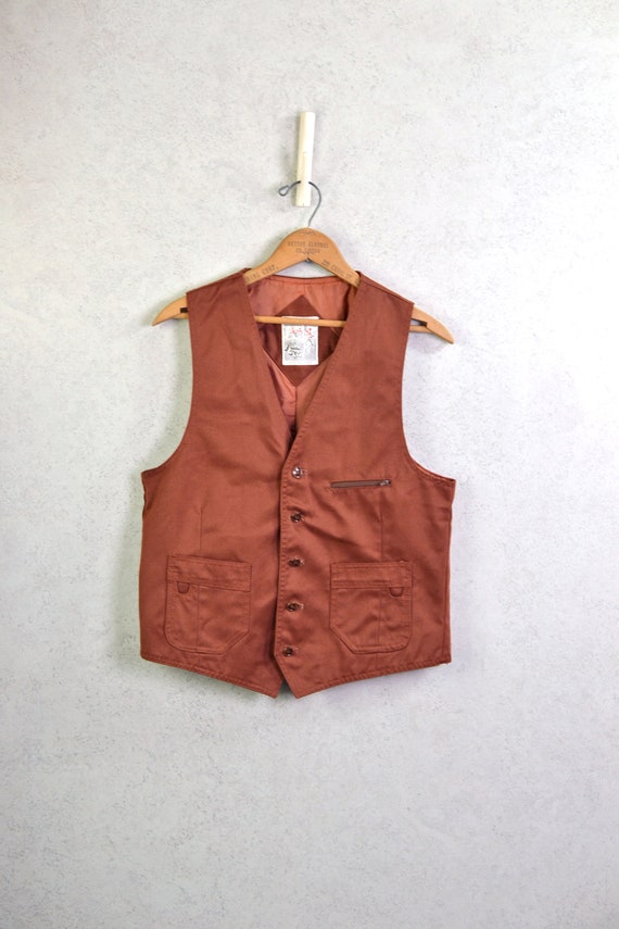 rust canvas button down utility vest . 70s vintag… - image 8