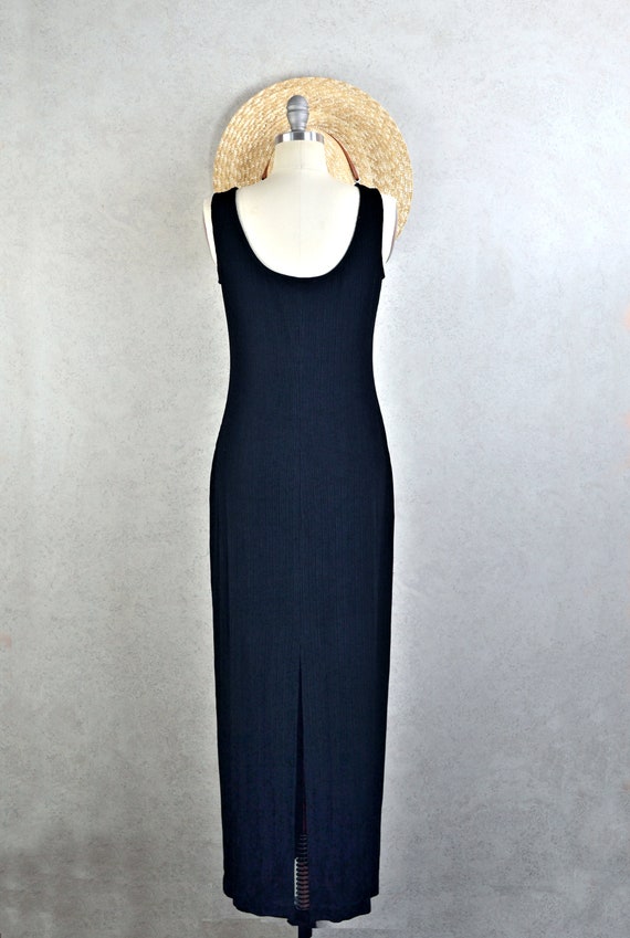 slinky black ribbed sleeveless maxi slit dress . … - image 6