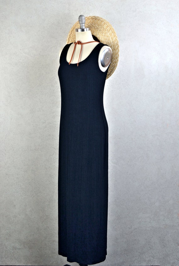slinky black ribbed sleeveless maxi slit dress . … - image 5