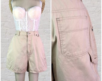 bill blass pure cotton khaki chino carpenter pocket high rise shorts . 31" waist . 90s vintage