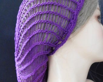 Purple Snood Net . Handmade Lace . Full Head Cover | Cotton . Fits Most . Adjustable Elastic . Fashion Hair Control Accent . Made in America