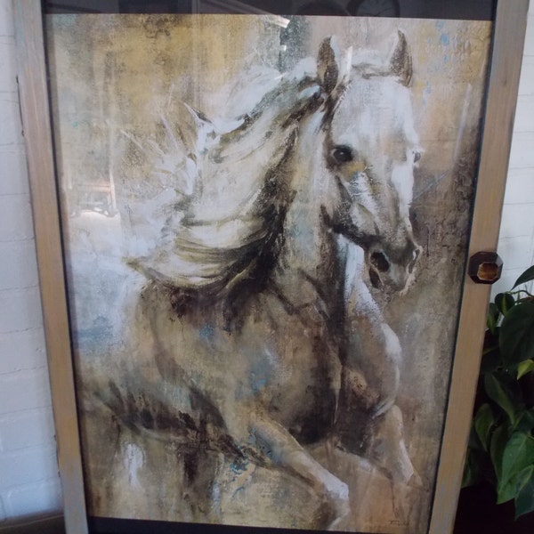 STORAGE WALL CABINET .  Large .  Horse Print Incl . Replaceable Picture . Horses . Western . Shop Exclusive