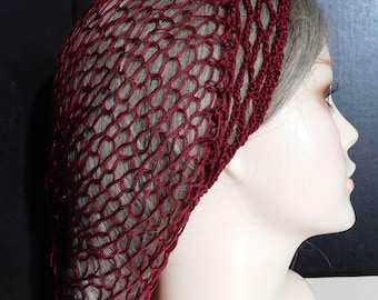 EXCLUSIVE Burgundy Snood Handmade Lace Knit | Fits Most  | Adjustable Elastic | Double Stranded Cotton | Shop Pattern | Made in USA