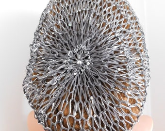 SALE ! EXCLUSIVE Sparkly SNOOD Net Hair Cover . Stretches Medium to Long Hair . Handmade Lace Knit . Specialty . Stunning!!! Shop Pattern
