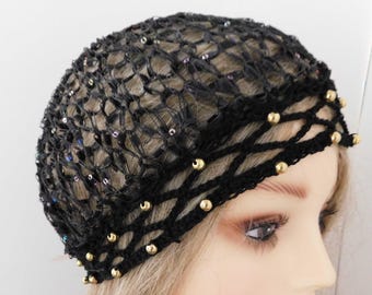 EXCLUSIVE Sparkly Fashion Beanie | Handmade Lace | Multi color Sequins | | Boho | Festival | Gift Neutral | Handknit  OOAK | USA