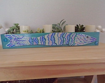 COASTAL Wood Tile Planter Box . Gift ? Hand Painted Fish Box . Candles? Window Planter Box? Office Supplies? Counter Centerpiece ?