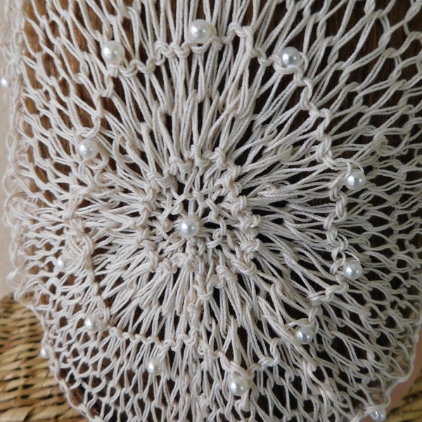 Summer Ivory Pearl Snood Hair Net . Fits Most .  Cool 100% Double Stranded Breathable Cotton . Hair Accent/Control . Exclusive