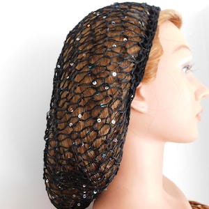 SPARKLY Snood Hair Net Head Cover | Fits Most | Multi Color Sequins | Triple Stranded Breathable Cotton | Adjustable Elastic | Exclusive USA