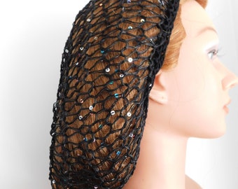 SPARKLY Snood Hair Net Head Cover | Fits Most | Multi Color Sequins | Double Stranded Breathable Cotton | Adjustable Elastic | Exclusive USA