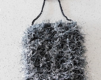 Large Adjustable FAUX FUR Crossbody BAG . Cell Bag . Neck Carrier . Blacks Grays . Fits Most Phones . Strong Strap . Bag is Lined