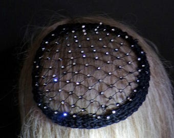 EXCLUSIVE Black Rhinestone Kippah Juliet Cap Yarmulke Kippot Judaica | Locked in Crystals- no Glue!  | Super Sparkly . Handmade .   USA