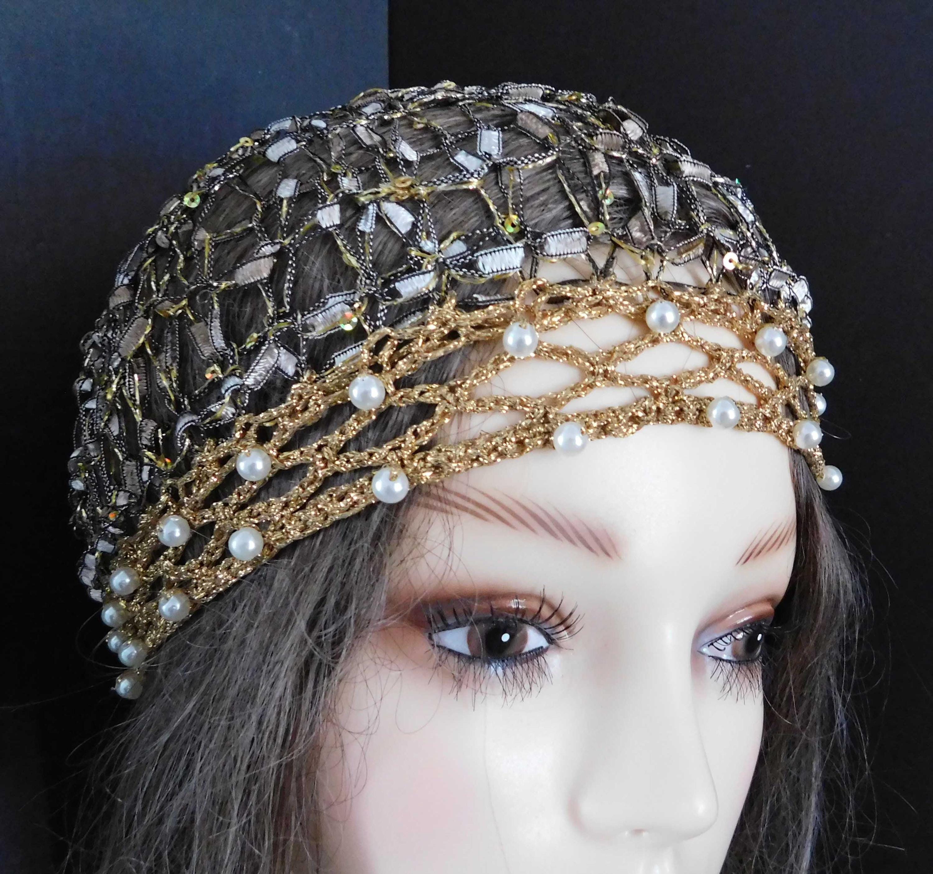Formal Beanie Beaded Angora Skull Cap Faux Pearl Hat with Gold Lurex - Vintage Beaded Pearls Beanie Hats for Women Men Winter Womens  main image 4