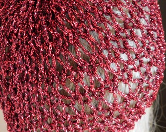 Sparkly Metallic Red Beanie + Skull cap + Women's Alternative Kippah | Unique | Handmade Lace |  USA