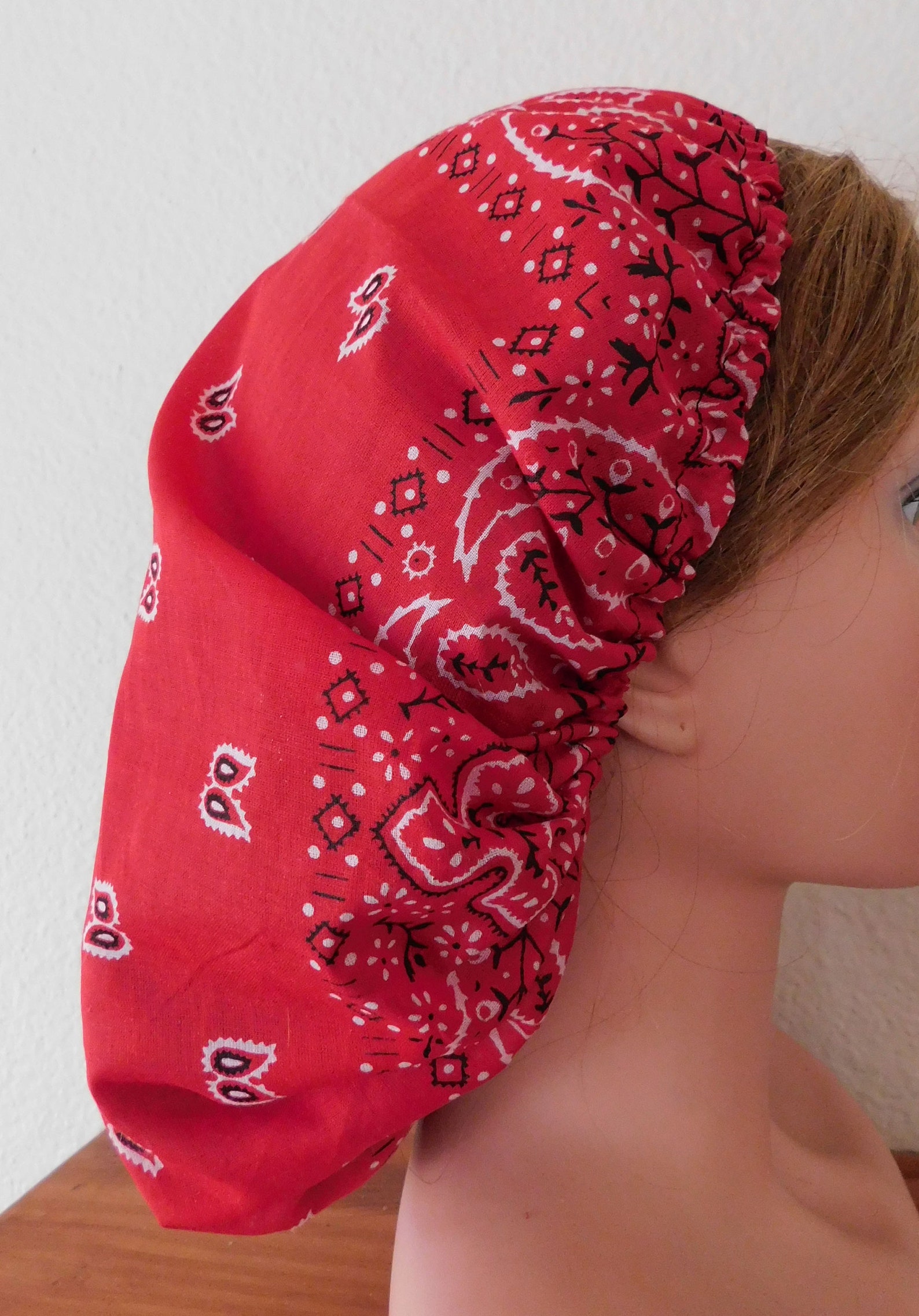 RED BANDANA Snood Fitted Head Cover . 100 Cotton . Medical . Etsy