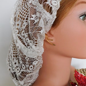 IVORY Snood Head Net Covering . Fits Most . Fitted Adjustable Breathable Chantilly Lace . Church . Lacy Glam! Exclusive USA