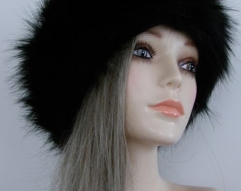 Black Lined Faux Fur EAR  NECK Warmer  HEADBAND . Very Cute!  Soft  Fitted Comfortable Elastic .  Fits Most . Wide Band . Long Pile . Unisex