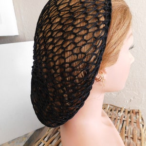 NEW!!  Reversible and ADJUSTABLE (2 Patterns) Black Fashion Lacy Net SNOOD . Fits Most . Double Stranded Breathable Cotton . Head Cover