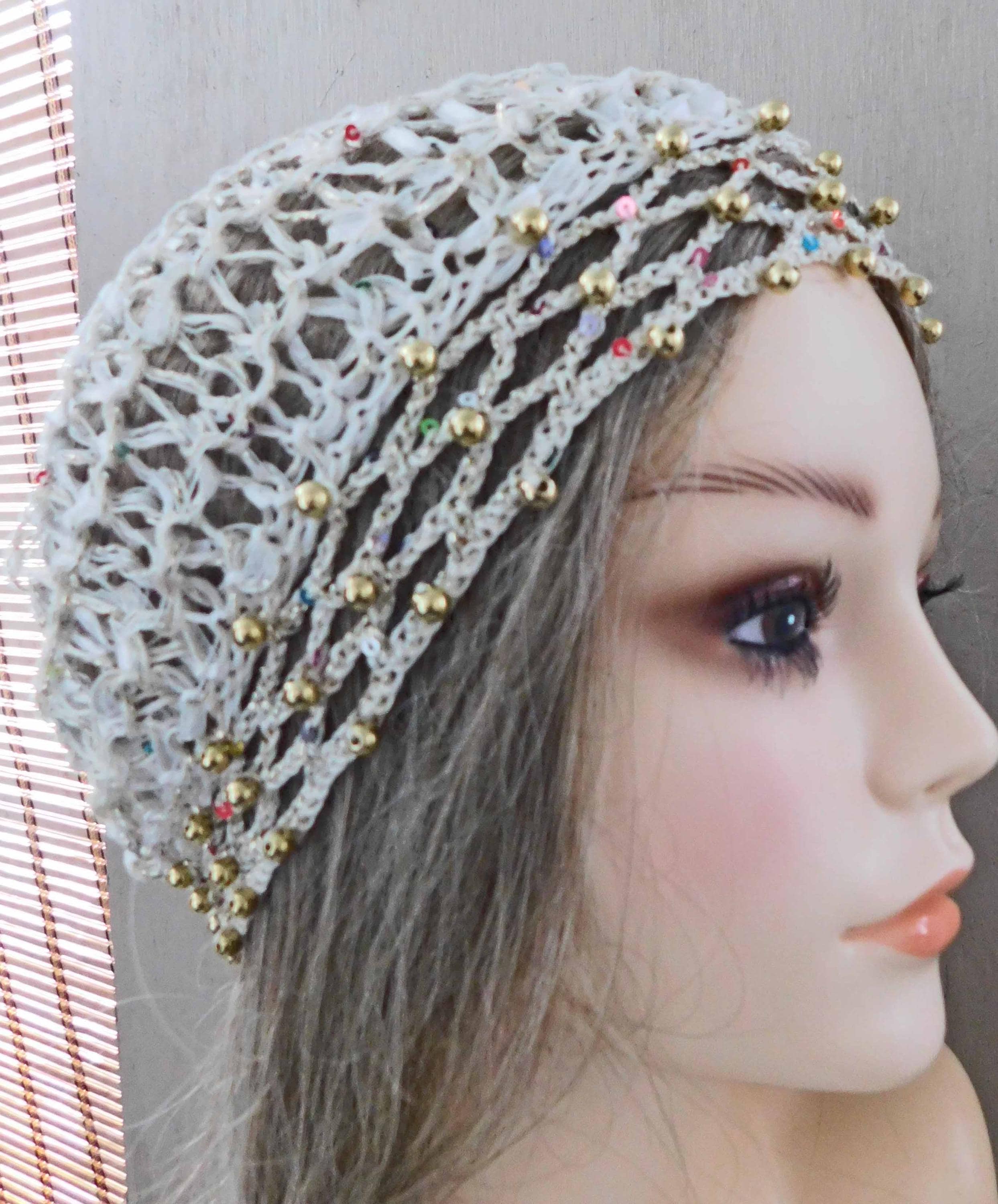 26 Crochet Kippah Patterns for Everyday Wear, Gifts, and Judaica-Inspired Style 23 Ivory Gold Beaded Kippah Beanie Pattern