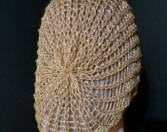 Sparkly Gold Snood Hair Net Head Cover | Adjustable Elastic | Handmade Knit Lace | Real Metallic Yarn | Made USA | More Below***