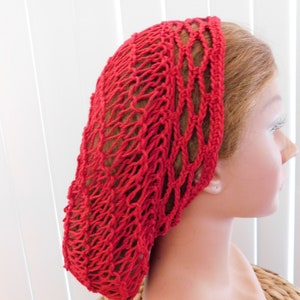 Red Hair Net SNOOD Head Cover Covering . Fits Most . Woven Cotton . Exclusive Pattern . USA