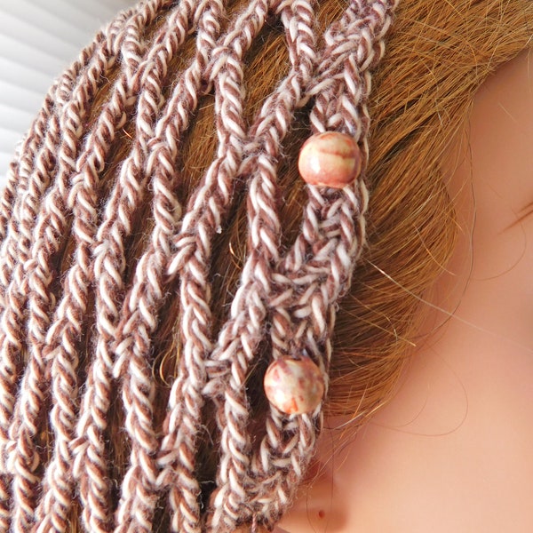 SALE! BROWN IVORY Beaded Hair Net Snood . Cotton . Fits Most . Wood Beads . Renaissance Costume .  Accent/Control . Exclusive .