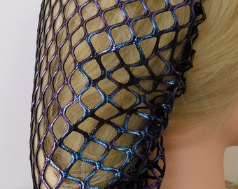 Black Metallic Hair Snood Net . Fits Most . Shines Multi Colors . New Design Pattern . Shop Exclusive . Adjustable . Unique and New!! .