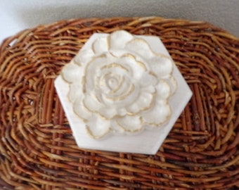 SALE ! Hinged Wood Rose Ring Box . Magnetic Close . Hand painted . Gold Leaf Highlights . A OOAK Exclusive . Perfect Gift! Keepsake!!