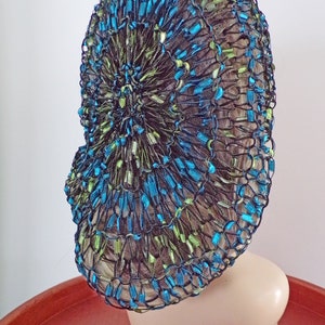 EXCLUSIVE Ladder Yarn Shiny Blues/Greens Fits Most . Lacy Fitted Snood Hair Head Net Covering . Layering . Fun and Unique . Made USA . image 6