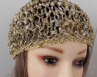 Yellow Gold Sequin Hat Gold Sequin Beanie Gold Sequin  display picture 3