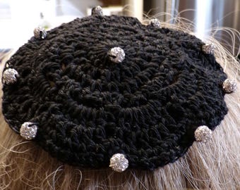 EXCLUSIVE Black Rhinestone Kippah Juliet Cap Yarmulke Kippot Judaica |  Crocheted in Beads | Handmade .  Head Cover | USA