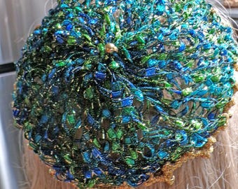 EXCLUSIVE Crocheted Handmade Lace Kippah Juliet Cap Yarmulke Kippot Judaica | Faux Gold Beads | Head Cover |  Designer Yarns | Made USA