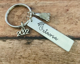 Graduation Gift, Custom Handstamped Keychain, Class of 2022, Personalized Grad Gift, Gift for Grad, 2022 Graduation, Graduate Name Keychain