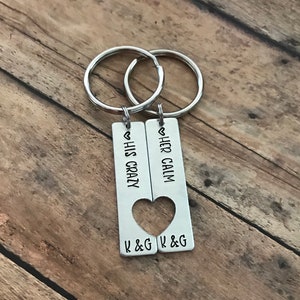 Custom Handstamped Keychain, Matching Couples Keychain Set, Her Calm His Crazy, Anniversary Gift, Valentine's Day Gift, Wedding Gift Idea image 4