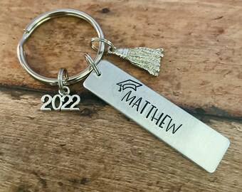 Graduation Gift, Custom Handstamped Keychain, Class of 2022, Personalized Grad Gift, Gift for Grad, 2022 Graduation, Graduate Name Keychain