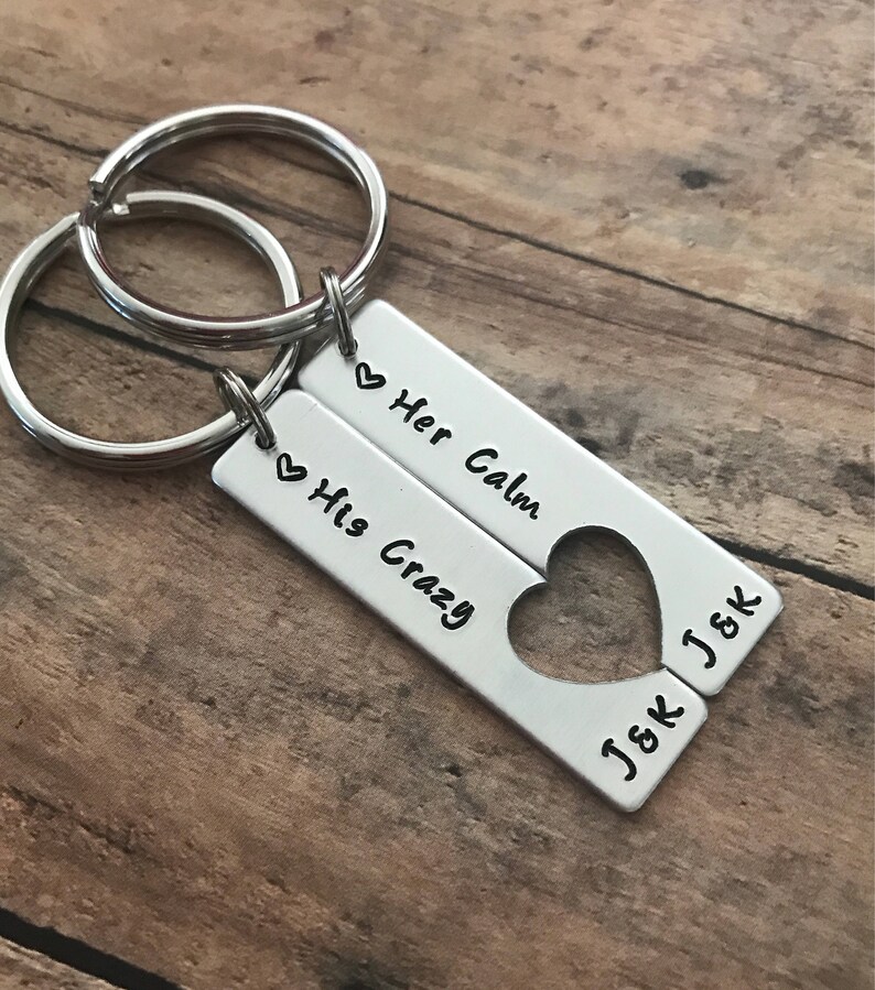 Custom Handstamped Keychain Matching Couples Keychain Set Etsy