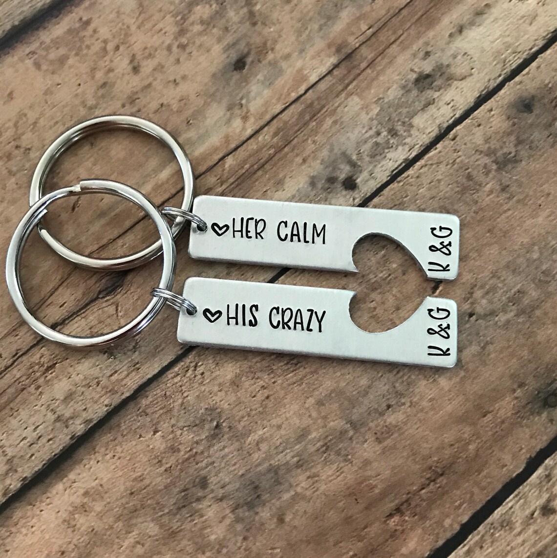 Custom Handstamped Keychain Matching Couples Keychain Set Etsy