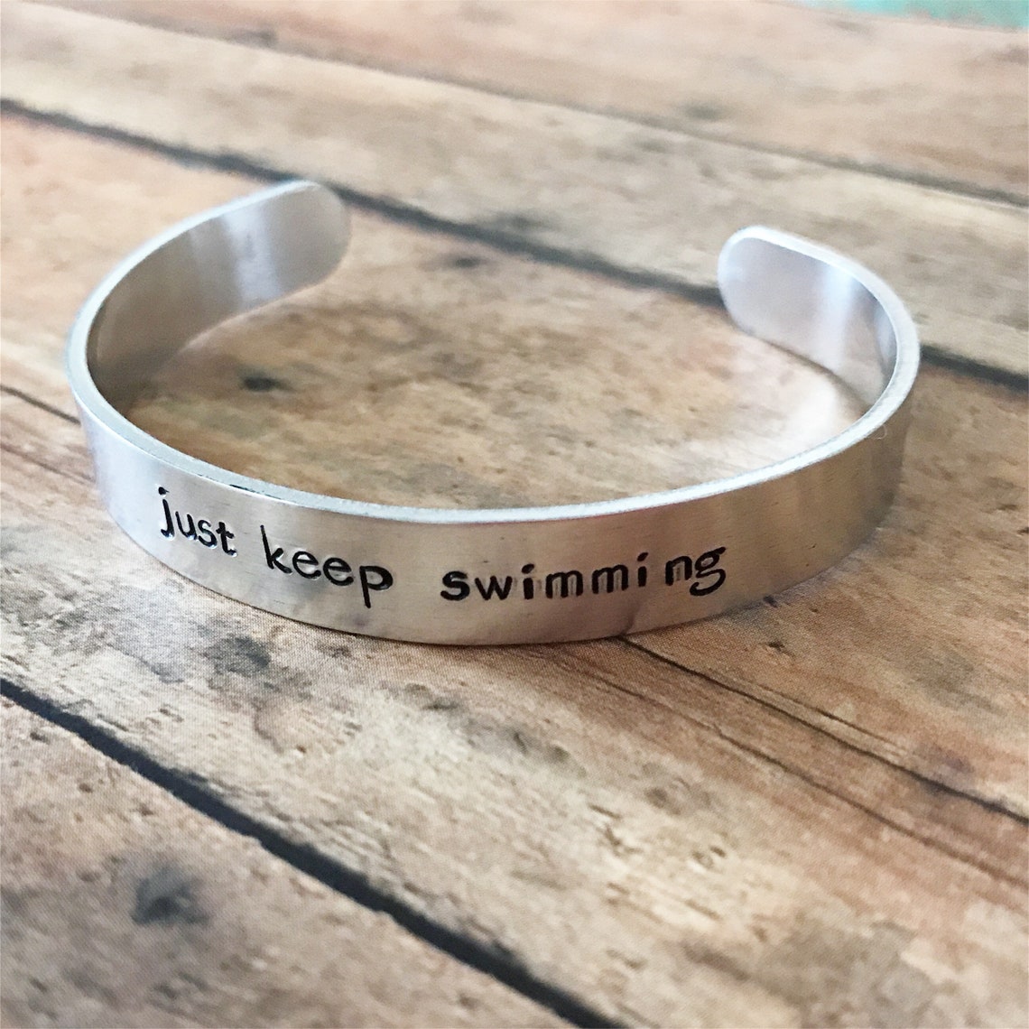 Just Keep Swimming Cuff Bracelet Hand Stamped Bracelet Etsy