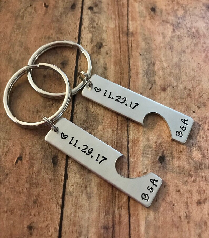 Custom Handstamped Couples Keychains Matching Keychain Set Etsy