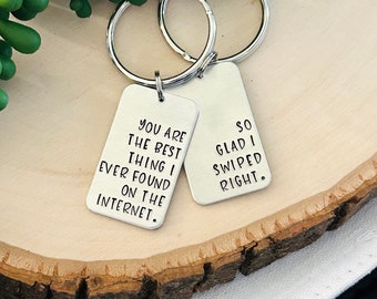 Quote Keychain Valentines Day Gift Handstamped Keychain Personalized Keychain Custom Keychain Silver Keychain Gift Keychain Swipe Right