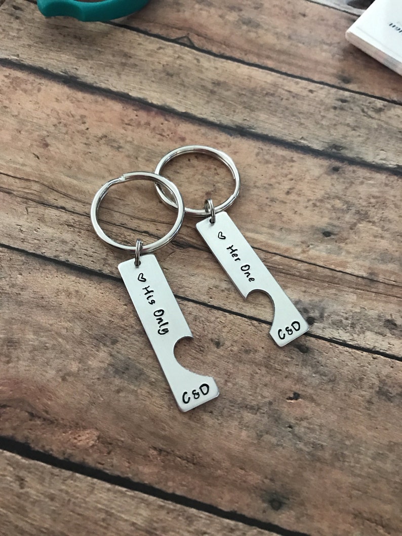 Custom Handstamped Keychain Matching Couples Keychain Set Etsy
