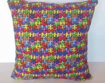 Hollywood Thread Fight for Autism Awareness Puzzle Piece Graphic Decorative Linen Throw Cushion Pillow Case with Insert Hollywood Thread Fight for Autism Awareness Puzzle Piece Graphic Decorative Linen Throw Cushion Pillow Case with Insert