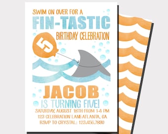 DIGITAL FILE Shark Birthday Invitation | Pool Party Invitation | Beach Birthday Invitation | FIN-Tastic