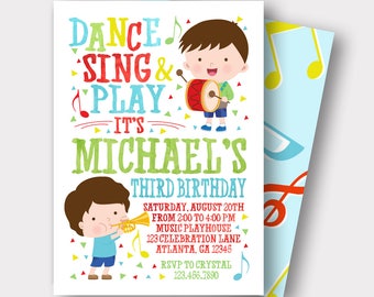 DIGITAL FILE Music Birthday Invitation | Music Invitation | Music Class | Rockstar Invitation | Dance Sing and Play | First Birthday