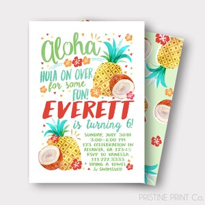 Luau Birthday Invitation Pineapple Birthday Invitation Hawaiian Birthday Invitation Pool Party Invitation First Birthday image 1