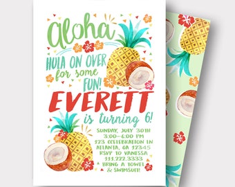 Luau Birthday Invitation | Pineapple Birthday Invitation | Hawaiian Birthday Invitation | Pool Party Invitation  | First Birthday |