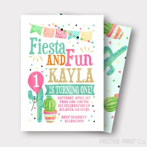 Fiesta Birthday Invitation Spanish Birthday Invitation Taco Birthday Invitation Fiesta and Fun First Birthday Cactus Invitation image 1