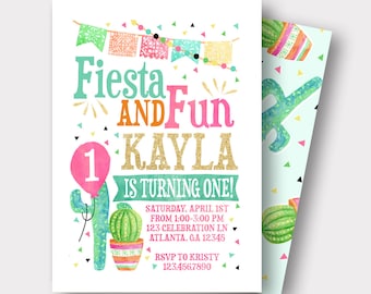 Fiesta Birthday Invitation | Spanish Birthday Invitation | Taco Birthday Invitation | Fiesta and Fun | First Birthday | Cactus Invitation