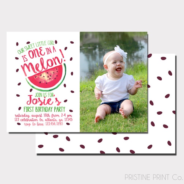 Watermelon Birthday Invitation |One In A Melon First Birthday Invitation |  Summer Birthday | Fruit Birthday Invitation | First Birthday