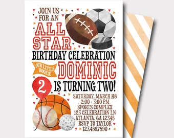 All Star Birthday Invitation | Sports Birthday Invitation | Football Birthday Invitation | Baseball Invitation | Soccer Invitation | Golf